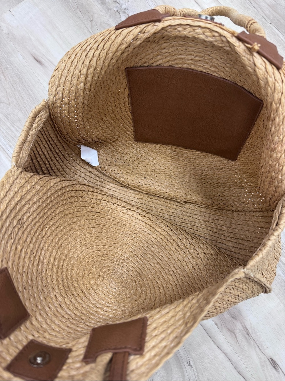 Rattan weave circle beach handbag tote Farmers market style bag - Picture 7 of 9